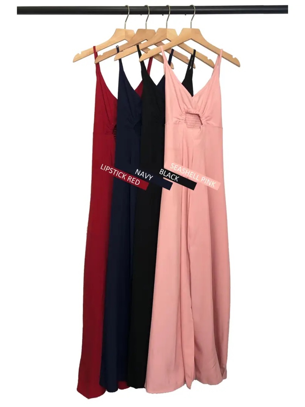 Black Smocked Back Maxi Dress with front cut out